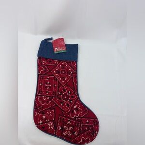 NWT Vintage Dillard’s Wool Red Bandana And Denim Christmas Large Stocking
